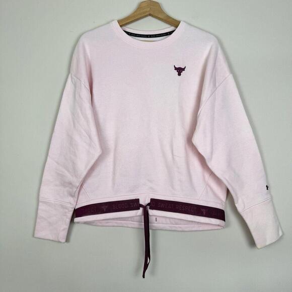 Under Armour Project Rock Sweatshirt Womens Medium Pink Crewneck Pullover Bull - Picture 2 of 11